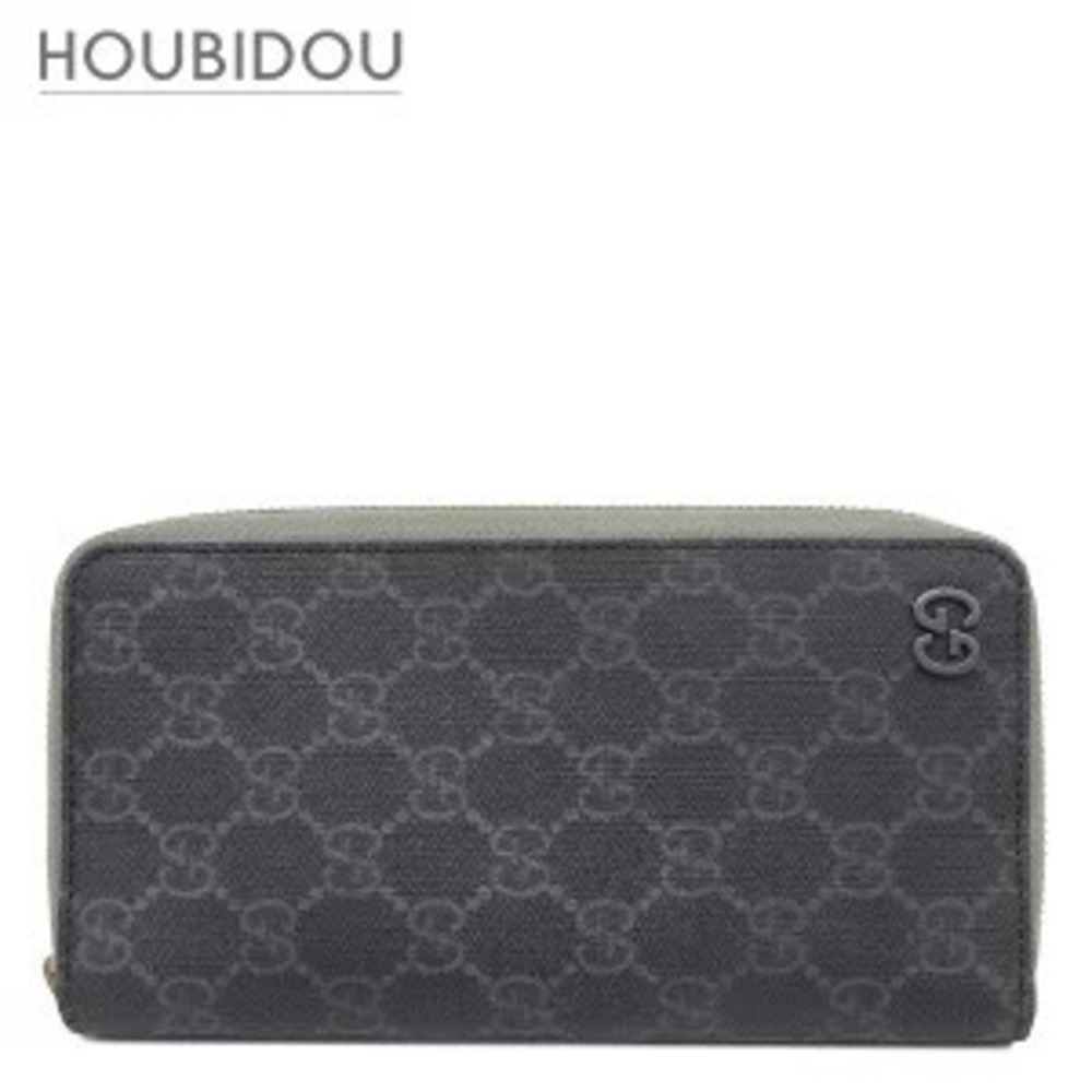 Gucci Zip Around Wallet GG Supreme Canvas Dark Gray Round Zip